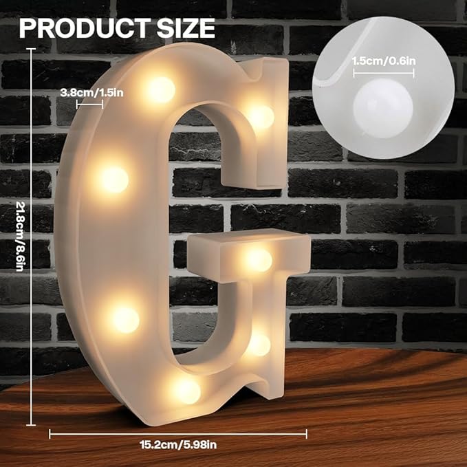 Light Up Marquee Letters, 26 Alphabet LED Lights, Night Light White Plastic Letters for Engagement Party Wedding Baby Shower Birthday Bar Decoration (G)