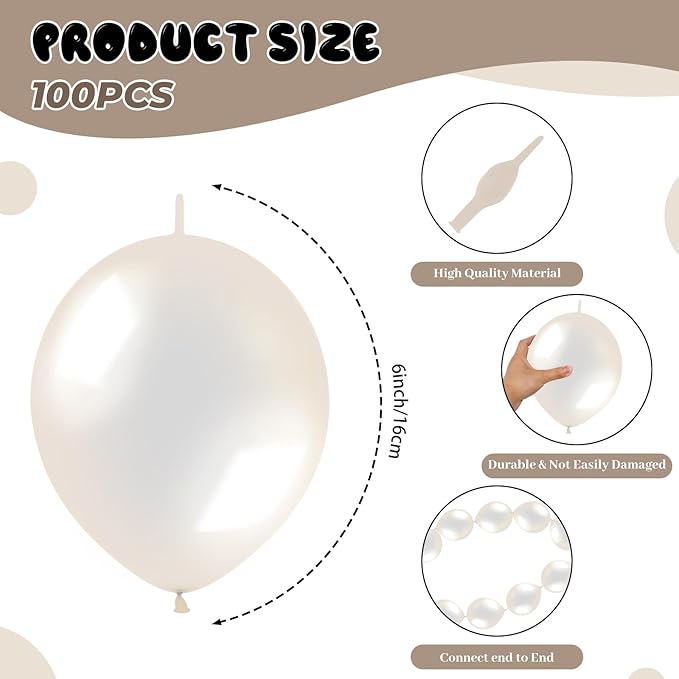 Link Balloons 6 Inch - 100 Pcs Quick Link Balloon Latex Linking Balloons Connected Linkable Balloon Birthday Wedding Party Decorations(Clear)