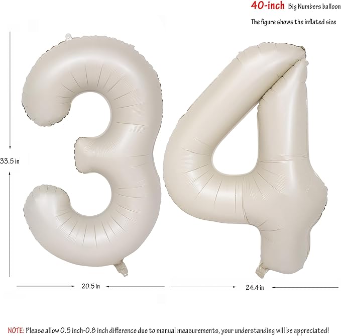 40 In Cream white Number Balloons Helium Foil Mylar Balloon Birthday Party banquet Decoration Digital 34