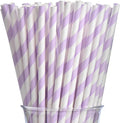 ALINK 100 Light Purple and White Striped Paper Straws, Biodegradable Disposable Drinking Straws for Valentine's Day, Brithday, New Year, Party Decoration Supplies