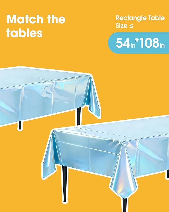 Iridescent Blue Plastic Table Cloth - 4 Pack 54" × 108" Rectangle Disposable Tablecloths for 6FT Tables, Table Cover for Party, Holiday & Gathering Use