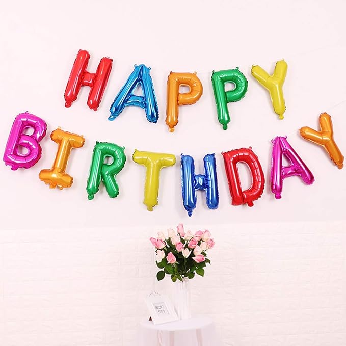 KALOR Rainbow Happy Birthday Balloons Banner,16 Inch Mylar Foil Letters Sign,Reusable Balloons for 30th 40th 50th 60th Birthday Party Decorations