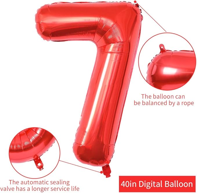 TONIFUL 40 Inch Red Large Numbers Balloons 0-9, Number 7 Digital 7 Helium Foil Mylar Big Number Balloons for 2026 Mother's Day New Year Eve Graduation Birthday Party Anniversary Supplies