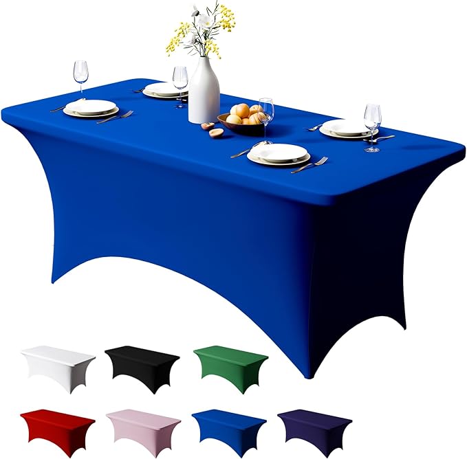 Trlyc 1 Pack 4FT Spandex Table Cloth - 48 x 30 Inch Rectangular Stretch Tablecloth, Wrinkle Resistant Scretch Table Cover for Wedding, Party, Banquet, Picnic, Outdoor Decoration (1Pcs,Royal Blue)