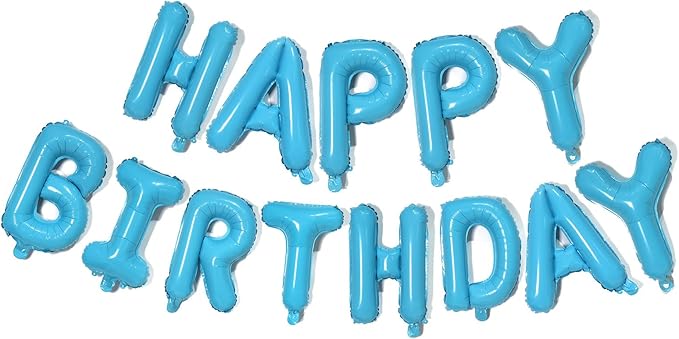 KALOR Light Blue Happy Birthday Balloons Banner, 16 Inch Mylar Foil Letters Balloon Sign for Birthday Party Decorations Photo Booth Backdrop