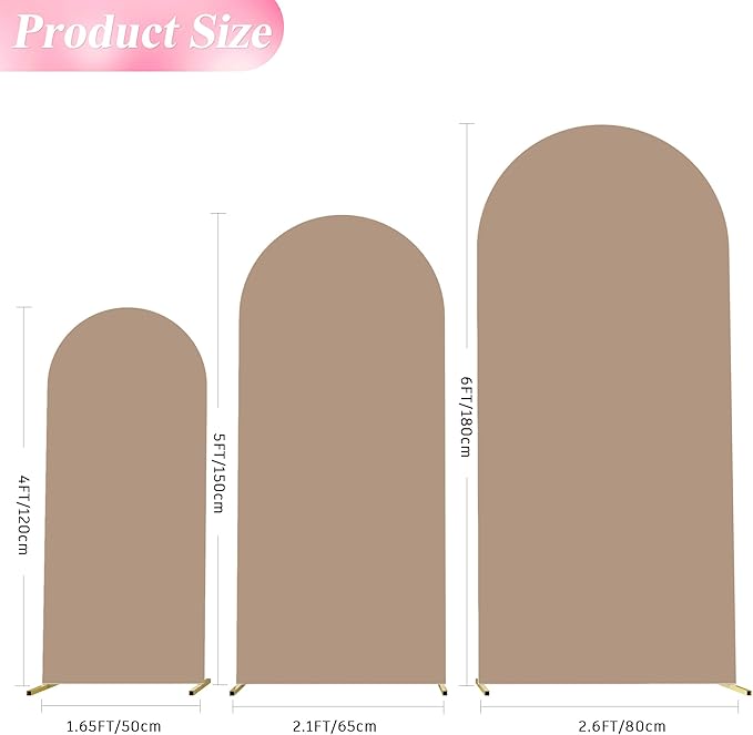 Wokceer Wedding Arch Backdrop Cover 6FT, 5FT, 4FT Set of 3 Spandex Fitted Nude Brown Arch Covers for Round Top Chiara Arch Backdrop Stands Cover for Birthday Party Ceremony Decor