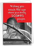 NobleWorks - 1 Hilarious Happy Birthday Card - Funny Old Lady Grandma Humor, Celebrate Birthdays - Scary Driver C3634BDG