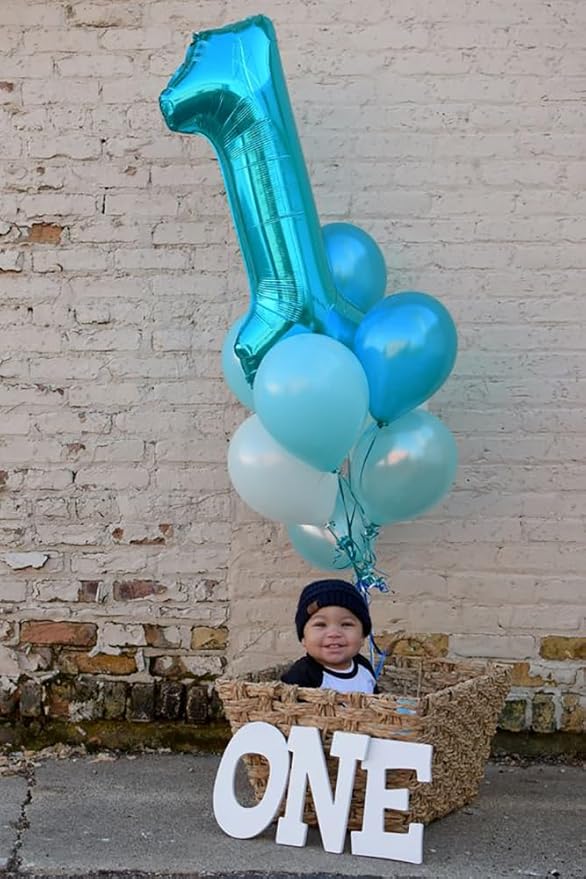 40 Inch Number 7 Balloon, Light Blue Seven Birthday Decor, 7 17 27 70 Year Old Balloon Number for Engagement, Wedding, Graduations