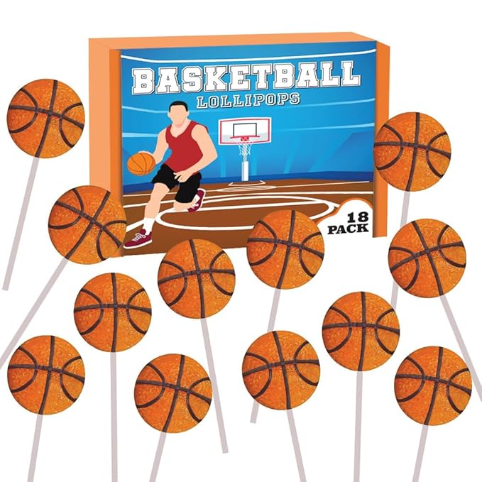 Basketball Candy Lollipops - 18 Count Individually Wrapped Suckers - Great for Basketball Party Favors - Sports Snacks - Basketball Goodie Bags - Team Treats