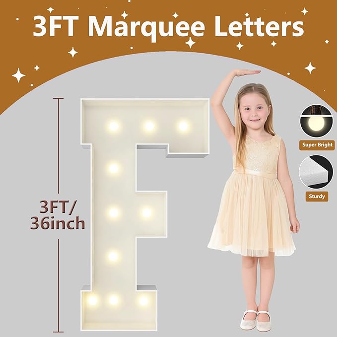 3FT Marquee Light Up Letters, Large Marquee Letters, Pre-cut Foam Board Letter F for Engagement Wedding Decorations Birthday Party Backdrop Decor, Balloon Arch Kit