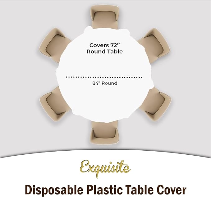 Exquisite 12-Pack Plastic Tablecloth 84 inch Round Value Pack Plastic Table Cover - White
