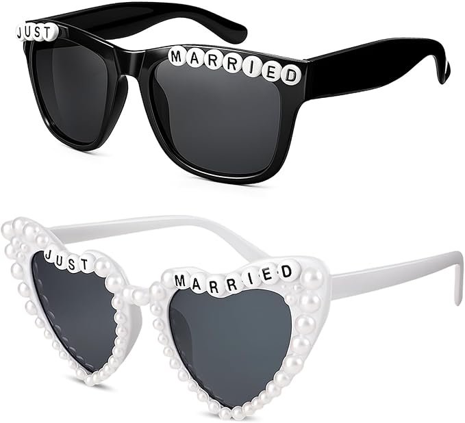 JATEBI Heart Bride and Groom Sunglasses for Wedding Day Just Married Sunglasses Honeymoon Accessorie Wedding Decoration