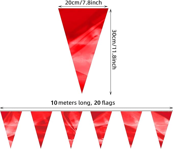 32.8FT Red Glitter Triangle Pennant Banner Flag Metallic Bunting Outdoor Garland for Christmas Graduation Wedding Engagement Anniversary Bachelorette Birthday Bridal Shower Valentine's Party Decor