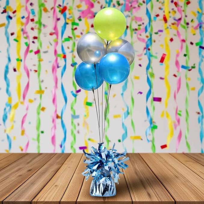 Aluminum Foil Balloon Weights for Parties (6 pcs) - 0.31lb (140g) Each - Premium Balloon Anchors for Birthday, Wedding, Dinner, Indoor & Outdoor Decorations（Light Blue 6pcs）