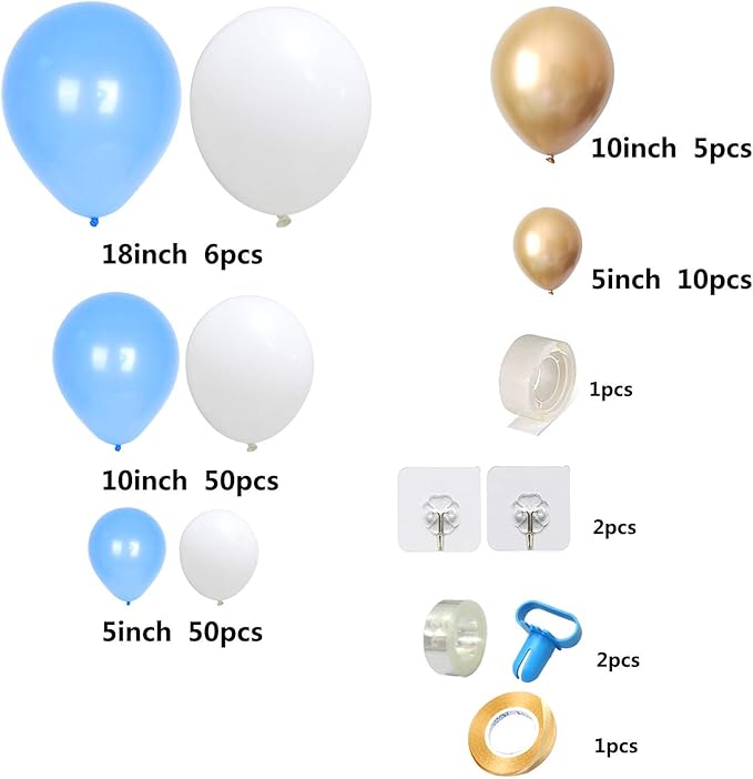 Blue White Gold Balloon Arch Garland Kit - 127pcs Latex Balloons Set for Graduation Wedding Birthday Baby Shower Party Decoration