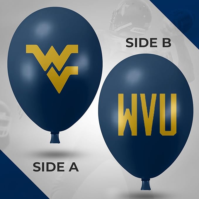 West Virginia Mountaineers Balloons 10 Pack 11" Official Licensed Logos, Helium Quality Latex Balloons, Perfect for College Football Team Celebration, Decorated Front and Back by Westrick