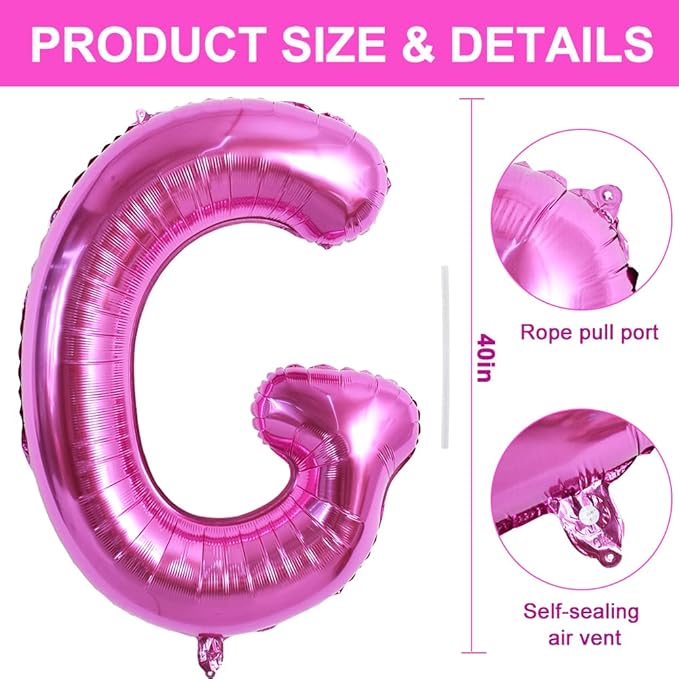 TONIFUL 40 Inch Large Rose Red Letter G Balloons Giant Hot Pink Alphabet Letter Balloons,Foil Mylar Big Balloons for Birthday Party Anniversary Supplies Decorations