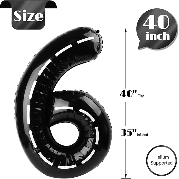 Race Car Number 6 Balloon 40 Inch, 6 Balloon Number, 6th Birthday Decorations, Race Car Party Supplies for Boys Girls