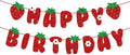 Strawberry Happy Birthday Banner, Glitter Strawberry Banner, Strawberry Theme Birthday Garland for Birthday Party Hanging Decorations