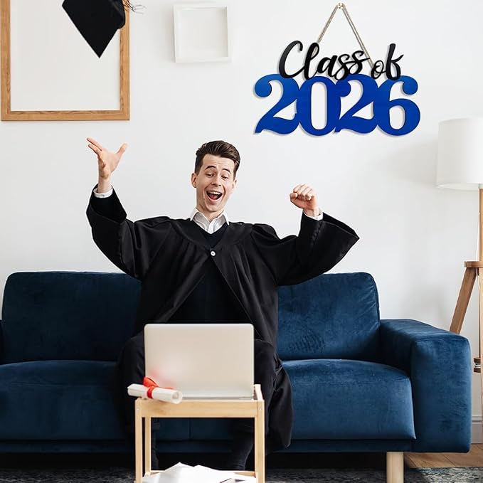 Class of 2026 Wooden Sign Blue Graduation Party Decorations 2026 Graduation Photo Booth Prop for Senior Gradua Party