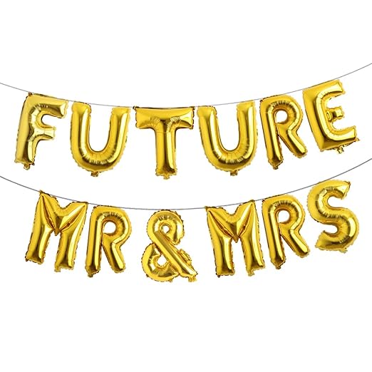 RUIANSI Multicolor Future MR & MRS Balloon Banner Bride and Groom Party Decorations for Bridal Shower and Engagement Party (12pcs, 16 Inch each letter, Gold)
