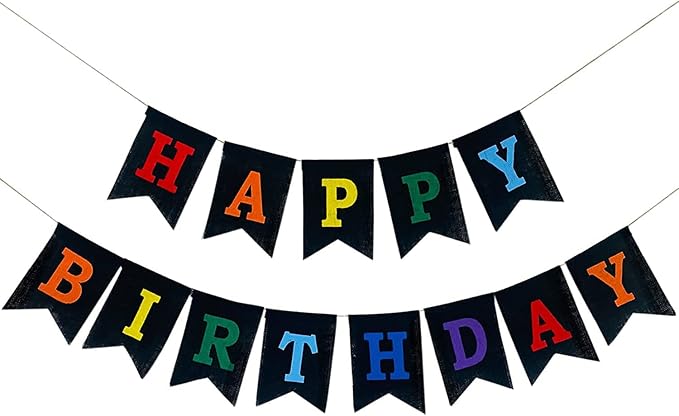 Colorful Happy Birthday Banner, Pre-strung Burlap Rainbow Happy Birthday Sign - Multi Color Reusable Birthday Party Decorations for Kids Boys Girls