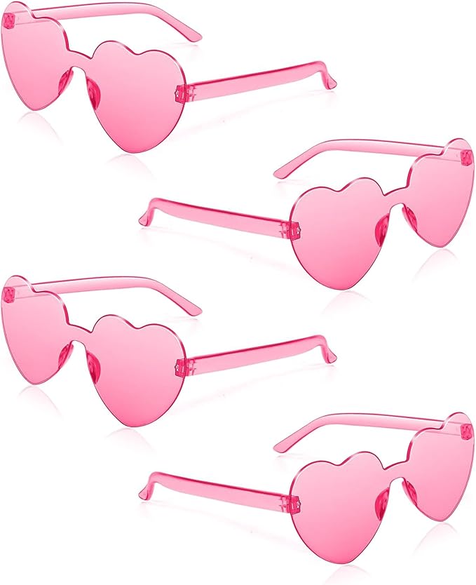 4 Pairs Heart Sunglasses for Women Bulk Transparent Pink Heart Shaped Sunglasses Bachelorette Party Glasses Fun Glasses for Party Favor to Add A Splash of Fun And Style