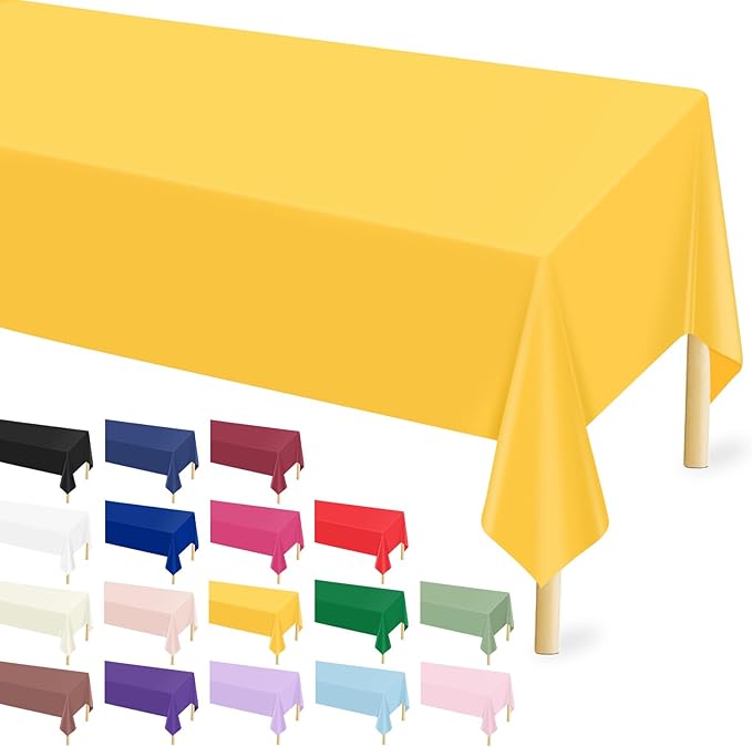 Mulbozy 12 Pcs Yellow Plastic Tablecloth for Rectangle Table, 54 × 108 inches Disposable Yellow Party Table Covers for Birthday, Anniversary, Wedding, Fine Dining, Graduation Party Decoration