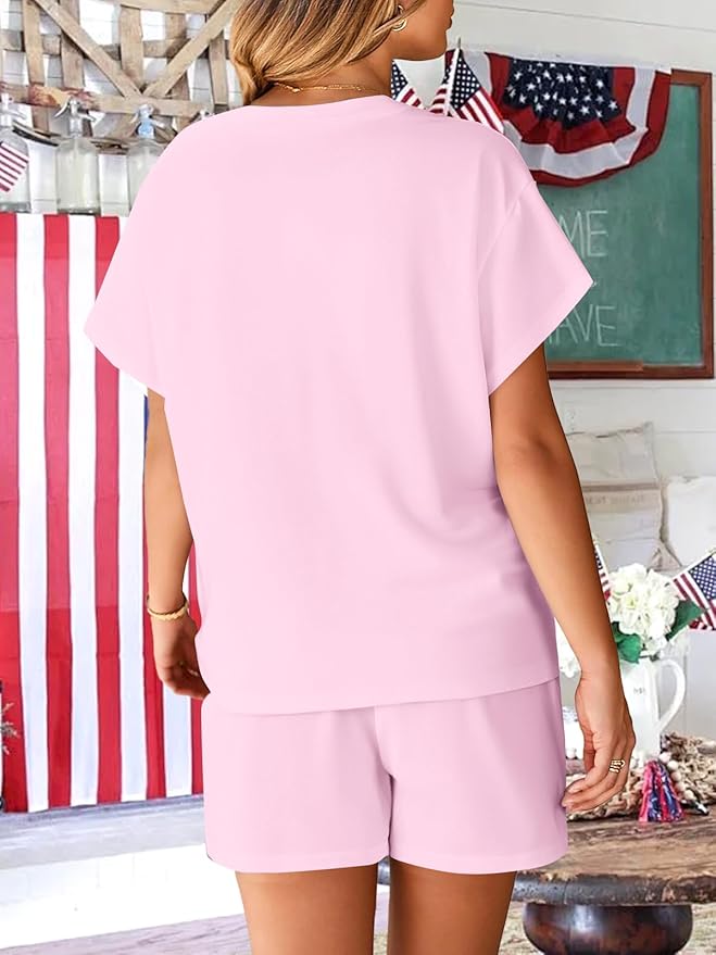 VILOVE 4th of July 2 Piece Sequin Outfits Women 250 Anniversary Usa Shirts and Short Sets Casual Patriotic Shirt Summer Set
