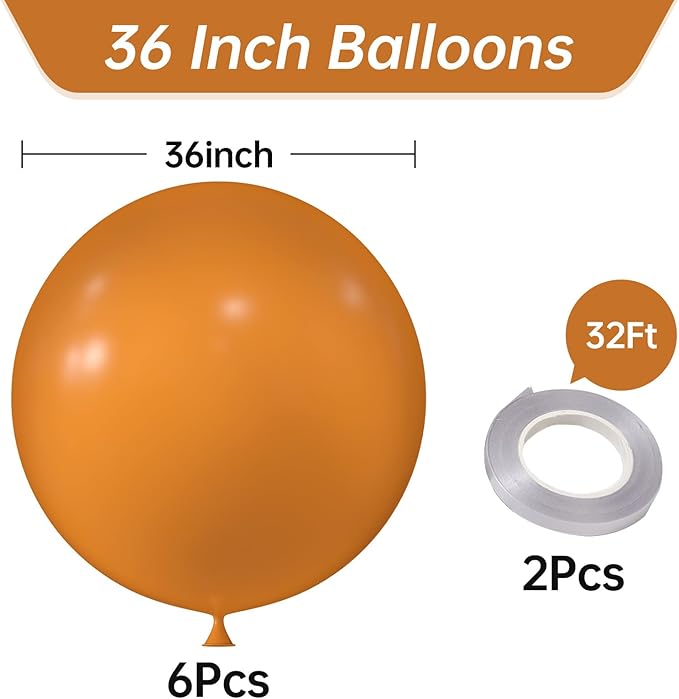 KALOR 36 Inch Giant Retro Orange Balloons, 6 Pack Large Round Retro Orange Latex Balloons for Anniversary, Birthday, Christmas, Wedding, Baby Shower Party Decorations