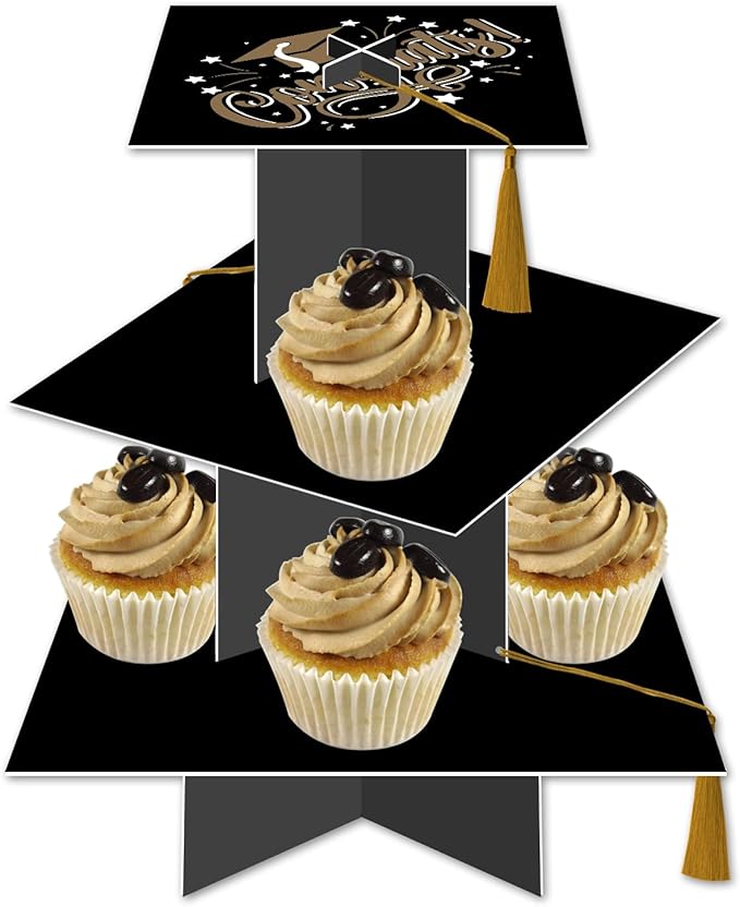 KALEFO Graduation Decorations 2026 Graduation Cap Cupcake Stand with Tassel Grad Party Supplies Graduation Party Favors Table Decor (Gold)