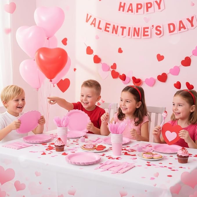 350 Pcs Pink Paper Plates and Napkins, Pink Birthday Decorations Include Paper Plates Napkins Cups Plastic Cutlery for Mothers Day, Baby Bridal Shower, Wedding