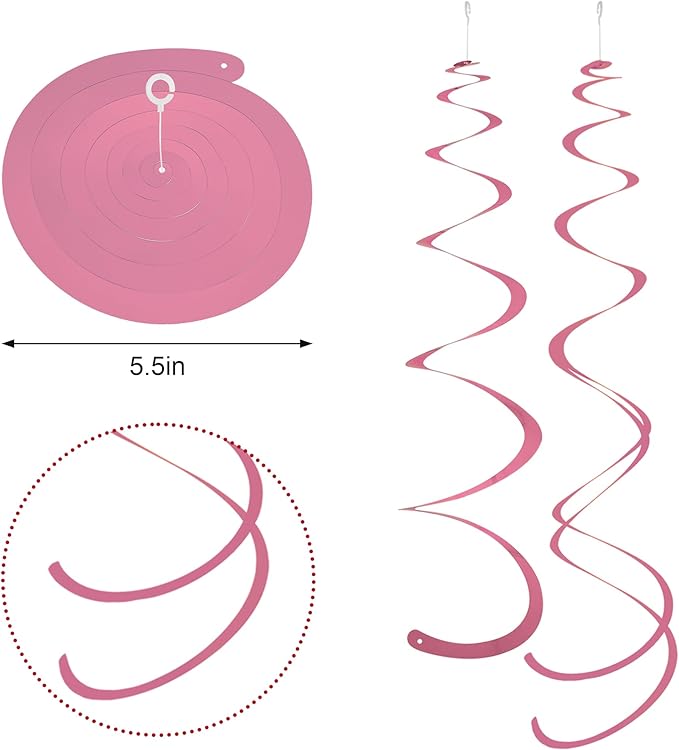 Pink Ceiling Swirl Foil Decorations Hanging Plastic Streamer Themed Swirl Party for Valentine's Carnival Celebration, Pack of 28