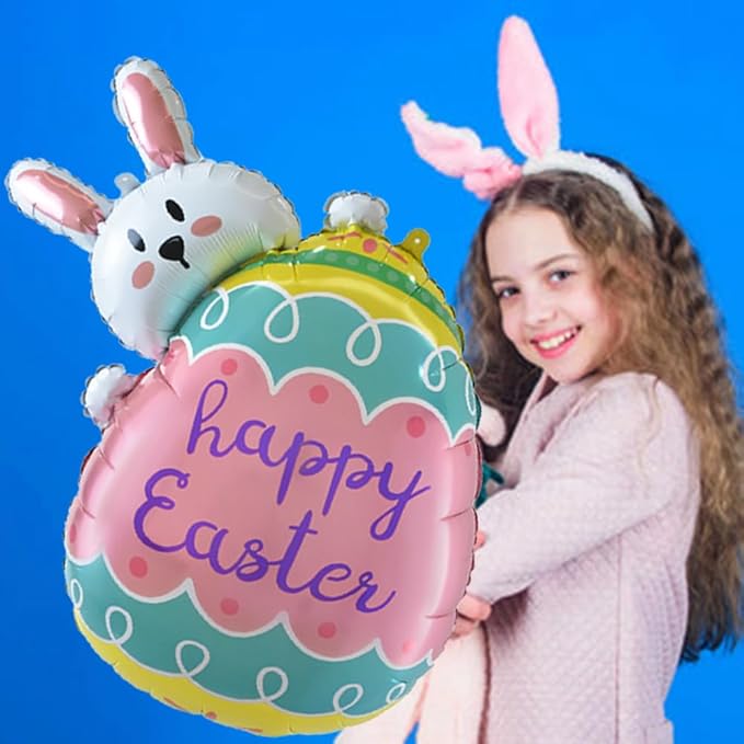 Bunny Eggs Balloons Easter Balloons Rabbit Egg Balloon for Easter Party Decorations Themed Party Bunny Birthday Party Decorations Decor Supplies Party Balloon Set 3pcs