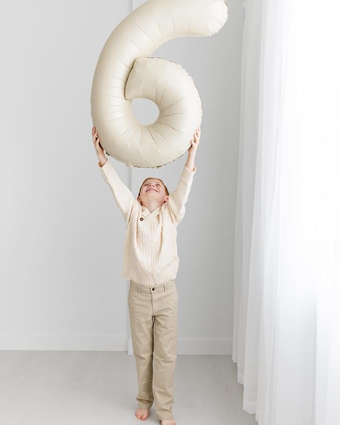 Cream 6 Balloon, Number Balloons 40 Inch, 6th Balloons for Birthday Decorations, Cream White Party Supplies 6 Birthday Balloon, Number 6 Balloon