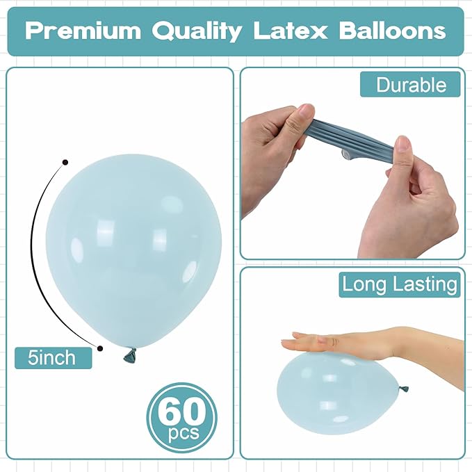 Blue Balloons 5inch Pale Aqua Balloons 60pcs Mini Round Small Retro Light Dusty Fog Mist Blue Latex Balloon for Arch Garland Boho Birthday Party Decoration Wedding Baby Shower Graduation