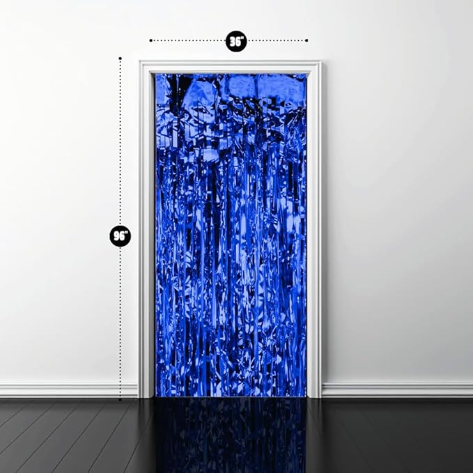 Pack of 2 Royal Blue Foil Fringe Curtains – Blue Tinsel Backdrop for Photo Booth, Birthday, Wedding, Baby Shower, Bachelorette, Christmas & Holiday Party Decorations