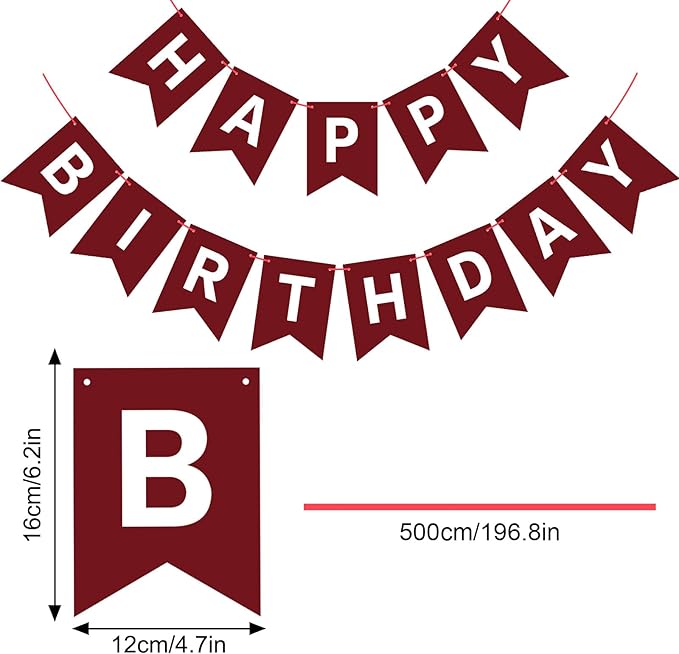 Hooqict Burgundy Happy Birthday Banner Sign for Backdrop Burgundy Birthday Party Decorations for Kids Girls Women Party Banner Wall Porch Door Hanging Garland