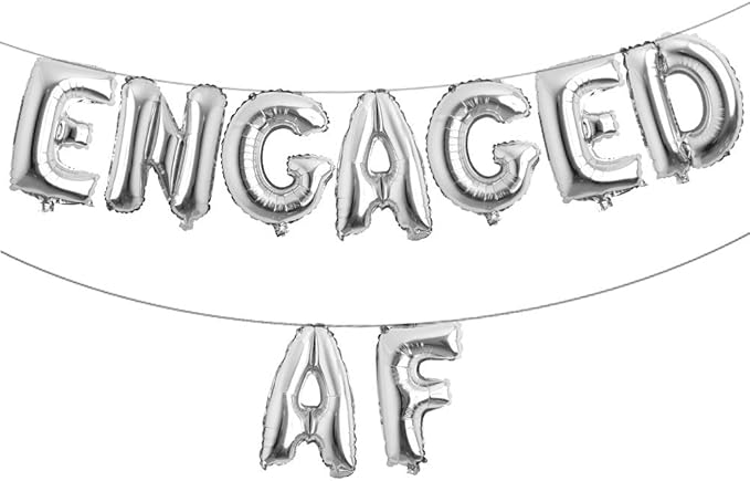 16 inch multicolored Engaged AF Balloon Letters Banner Engagement Party Decorations Supplies (Silver)