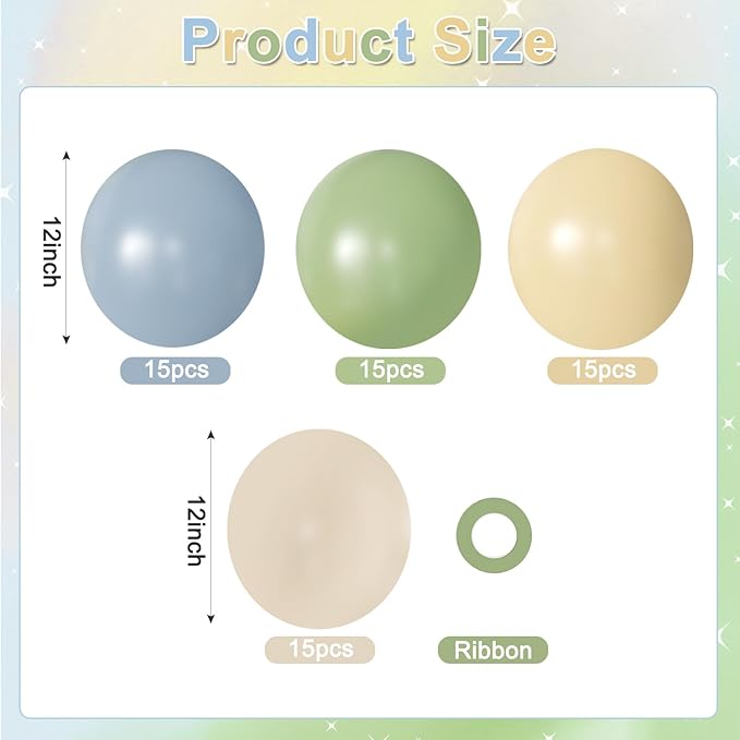 Sage Green Dusty Blue Yellow Balloons, 60Pcs 12 Inch Olive Green Dusty Blue Macaron Yellow Nude Balloons for Birthday Wedding Baby Shower Gender Reveal Wild One Party Deocrations