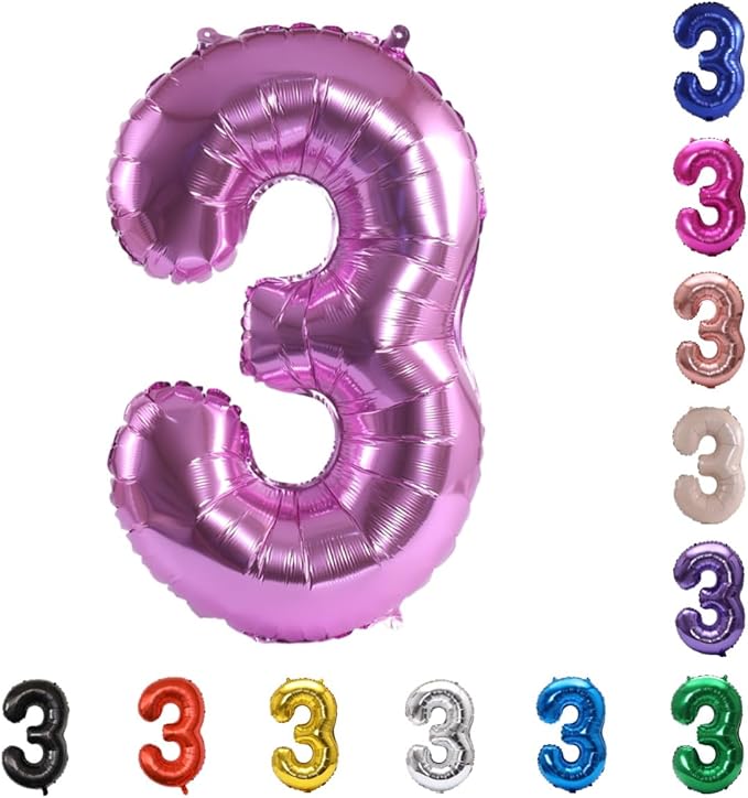 YPSelected 32 Inch Large Foil Helium Number Balloon Birthday Wedding Party 0-9 (Pink, 3)