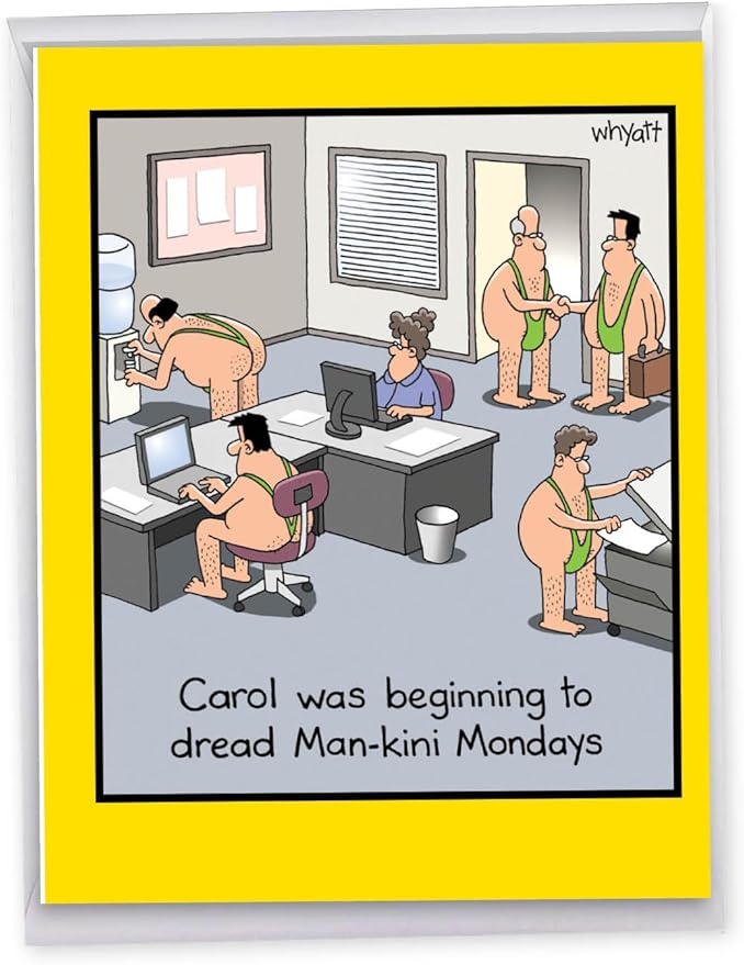 NobleWorks -1 Funny Birthday Card Inappropriate (8.5 x 11 Inch) - Humor Cartoon Bday Notecard with Envelope - Man-Kini J8286