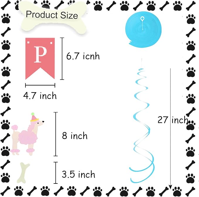 Dog Themed Happy Birthday Banner Baby Shower Party Supplies (Hanging Swirl Banner)