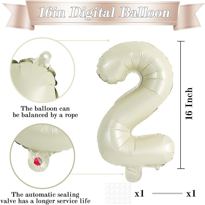 TONIFUL Balloons 16 Inch Cream White 0-9 Number Mylar Foil Balloons 10 Pcs Custom Digital Balloons for 2026 New Year Eve Birthday Party Engagement Graduations Anniversary Baby Shower