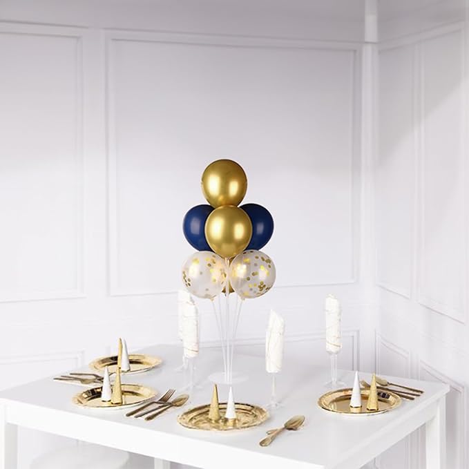 4 Sets Balloon Stand Kit, Balloon Sticks Holder with Navy and Gold Balloons for Table Centerpiece Graduation Birthday Father's Day New Year Party Decorations(Navy and Gold)