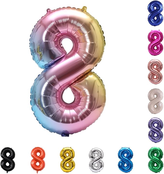 YPSelected 32 Inch Large Foil Helium Number Balloon Birthday Wedding Party 0-9 (Rainbow, 8)