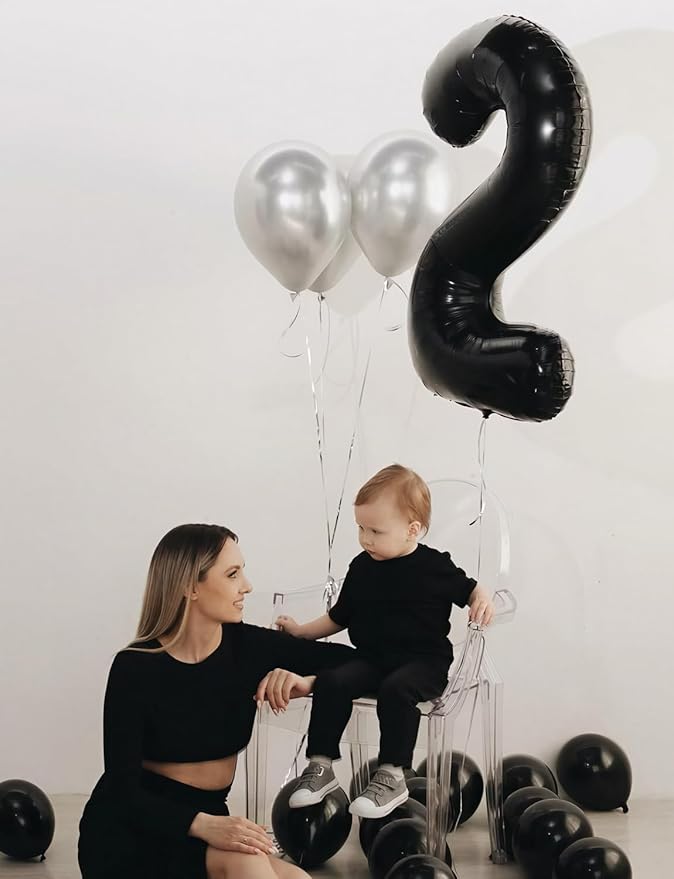 Black Number 2 Balloons – 40 Inch Giant Foil Number Balloon, Black Number Balloon for Men Women Boys Girls Birthday Graduation Anniversary Party Decorations