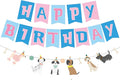 Dog Themed Puppy Paw Balloons Happy Birthday Party Banner for Girls & Women DIY Party Supplies (Pink Blue Banner)