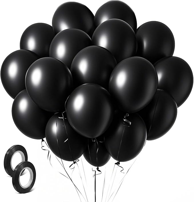 Black Balloons Party Decorations 100 Pack 12 inch Round Halloween Latex Balloons for Black Themed Wedding Graduation Anniversary Birthday Party Backdrop Decorations