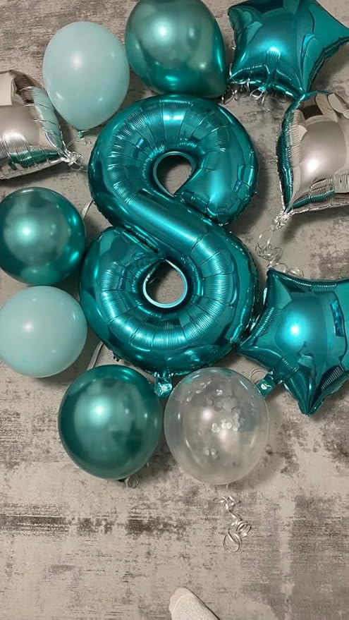 Teal Blue 8 Balloon, Number Balloons 40 Inch, 8th Birthday Decorations for Girls, Birthday Balloons, Teal Blue Party Supplies, Number 8 Balloon